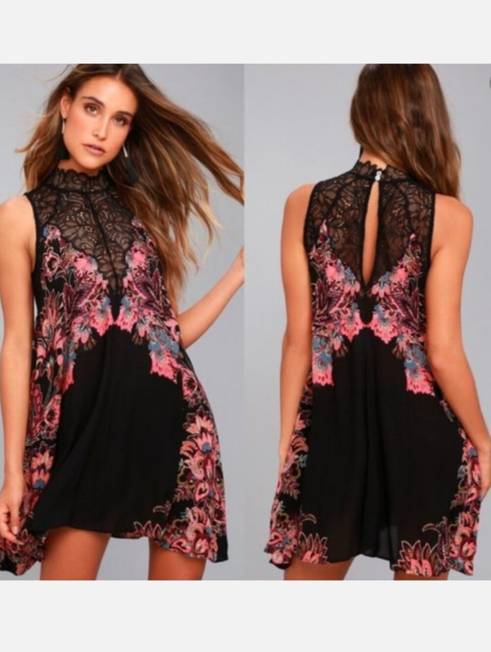 Intimately Free People Dress Womens Size Medium Marsha Lace Printed Fairygoth